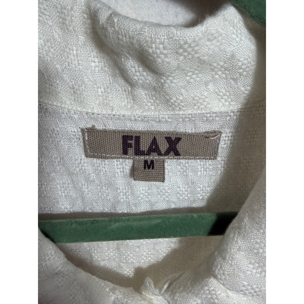FLAX White 100% Linen Button Down Shirt Long Sleeve Textured M peplum  lagenlook - Picture 7 of 10